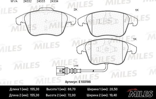 Miles E100186 - Комплект спирачно феродо, дискови спирачки vvparts.bg