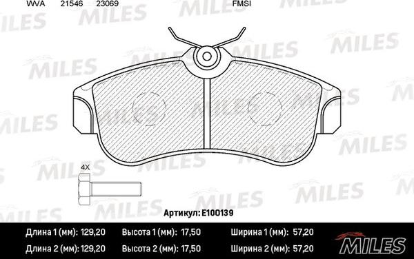 Miles E100139 - Комплект спирачно феродо, дискови спирачки vvparts.bg
