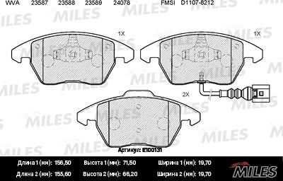 Miles E100131 - Комплект спирачно феродо, дискови спирачки vvparts.bg