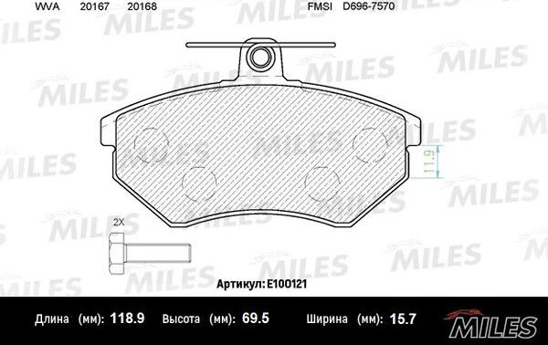 Miles E100121 - Комплект спирачно феродо, дискови спирачки vvparts.bg