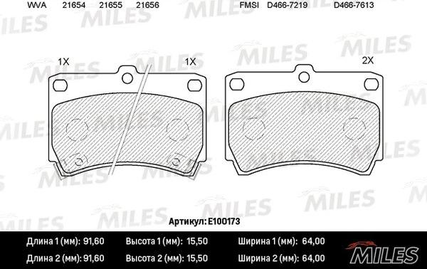 Miles E100173 - Комплект спирачно феродо, дискови спирачки vvparts.bg