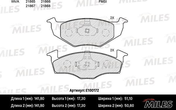 Miles E100172 - Комплект спирачно феродо, дискови спирачки vvparts.bg