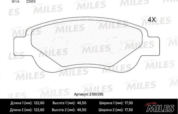 Miles E100395 - Комплект спирачно феродо, дискови спирачки vvparts.bg