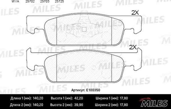 Miles E100350 - Комплект спирачно феродо, дискови спирачки vvparts.bg