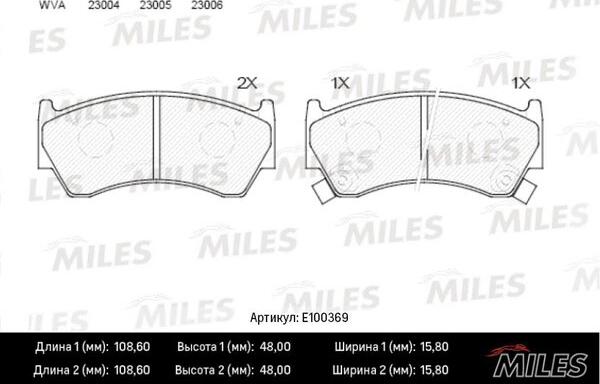 Miles E100369 - Комплект спирачно феродо, дискови спирачки vvparts.bg