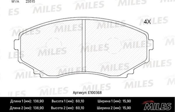 Miles E100368 - Комплект спирачно феродо, дискови спирачки vvparts.bg