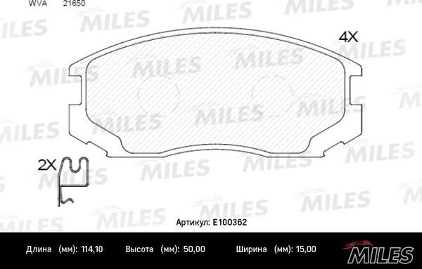 Miles E100362 - Комплект спирачно феродо, дискови спирачки vvparts.bg