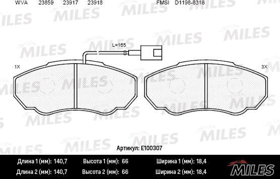 Miles E100307 - Комплект спирачно феродо, дискови спирачки vvparts.bg