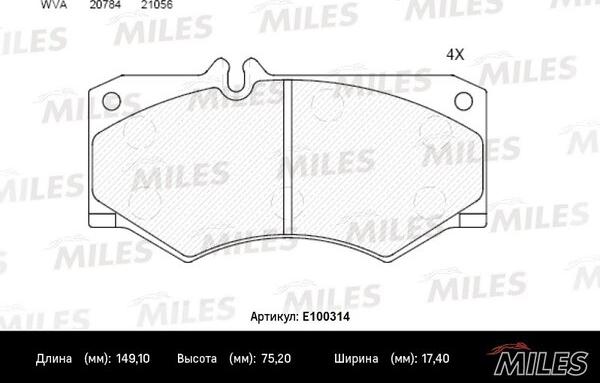 Miles E100314 - Комплект спирачно феродо, дискови спирачки vvparts.bg