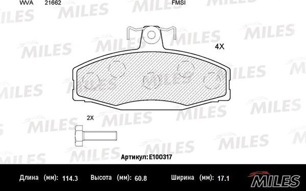 Miles E100317 - Комплект спирачно феродо, дискови спирачки vvparts.bg