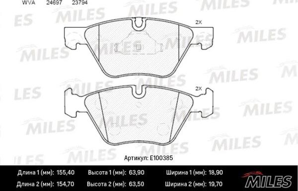 Miles E100385 - Комплект спирачно феродо, дискови спирачки vvparts.bg