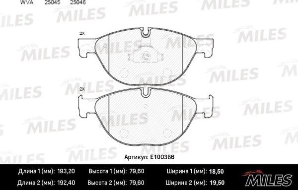 Miles E100386 - Комплект спирачно феродо, дискови спирачки vvparts.bg