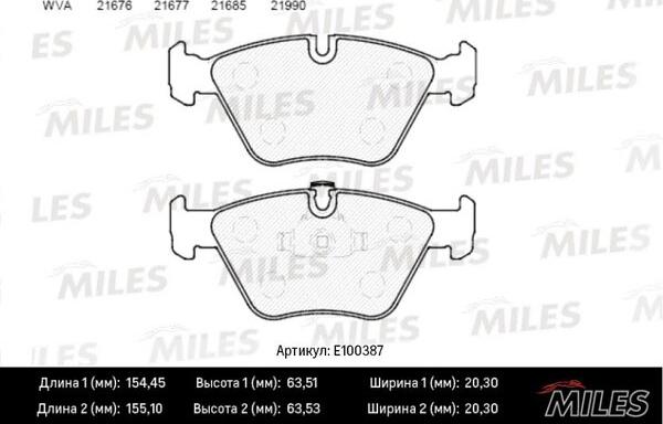 Miles E100387 - Комплект спирачно феродо, дискови спирачки vvparts.bg