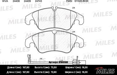 Miles E100320 - Комплект спирачно феродо, дискови спирачки vvparts.bg