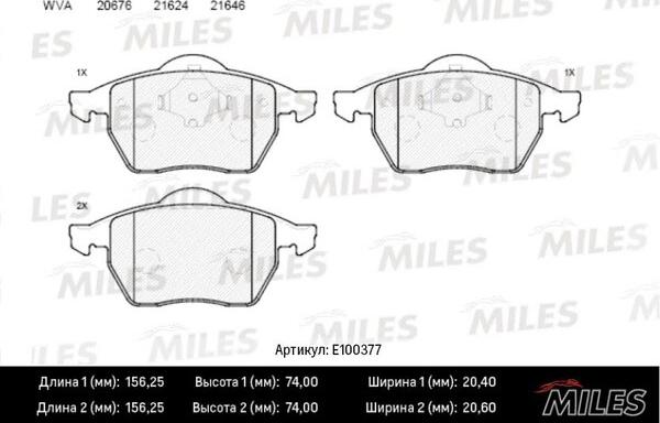 Miles E100377 - Комплект спирачно феродо, дискови спирачки vvparts.bg