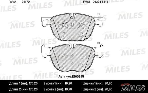 Miles E100245 - Комплект спирачно феродо, дискови спирачки vvparts.bg