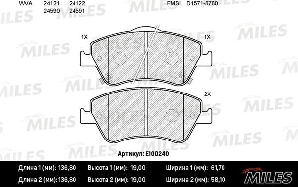 Miles E100240 - Комплект спирачно феродо, дискови спирачки vvparts.bg