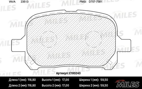 Miles E100243 - Комплект спирачно феродо, дискови спирачки vvparts.bg