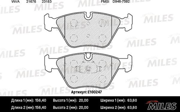 Miles E100247 - Комплект спирачно феродо, дискови спирачки vvparts.bg