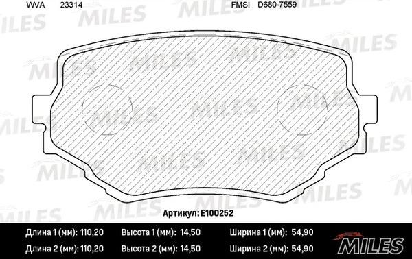 Miles E100252 - Комплект спирачно феродо, дискови спирачки vvparts.bg