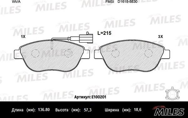 Miles E100201 - Комплект спирачно феродо, дискови спирачки vvparts.bg