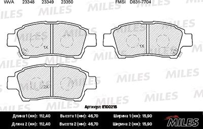 Miles E100215 - Комплект спирачно феродо, дискови спирачки vvparts.bg