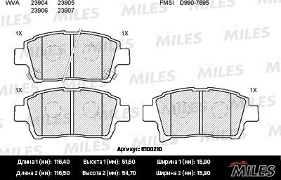 Miles E100210 - Комплект спирачно феродо, дискови спирачки vvparts.bg
