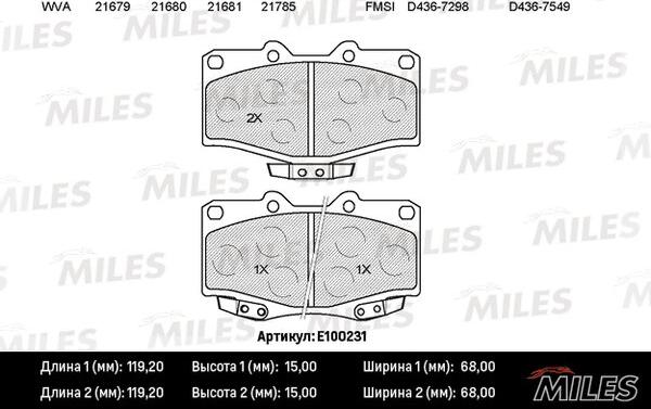 Miles E100231 - Комплект спирачно феродо, дискови спирачки vvparts.bg