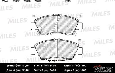 Miles E100222 - Комплект спирачно феродо, дискови спирачки vvparts.bg