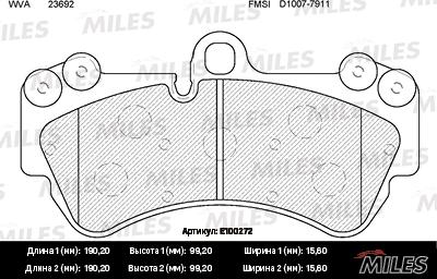 Miles E100272 - Комплект спирачно феродо, дискови спирачки vvparts.bg