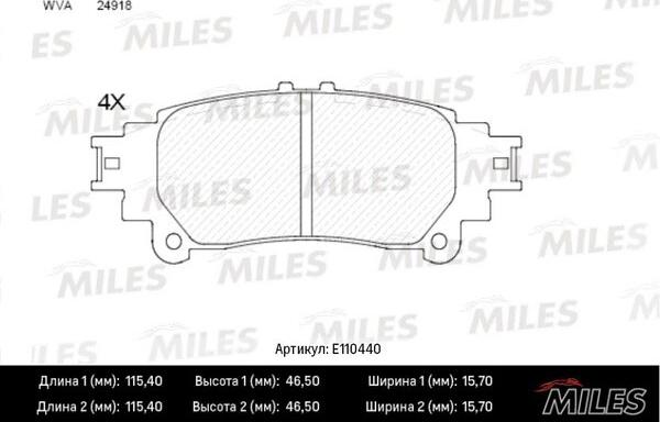 Miles E110440 - Комплект спирачно феродо, дискови спирачки vvparts.bg