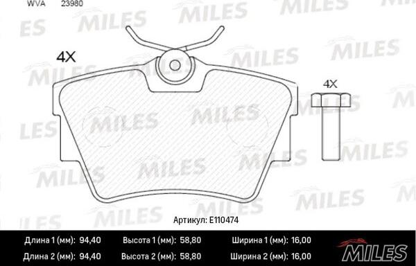 Miles E110474 - Комплект спирачно феродо, дискови спирачки vvparts.bg