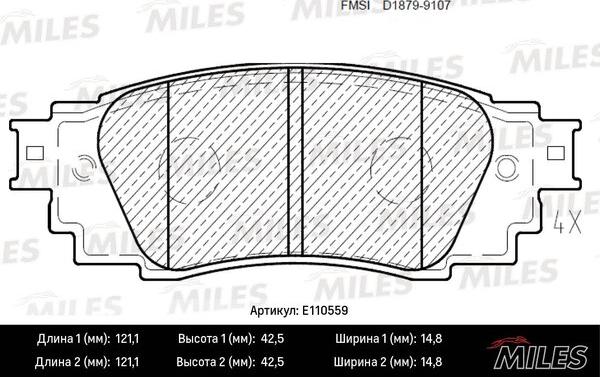 Miles E110559 - Комплект спирачно феродо, дискови спирачки vvparts.bg