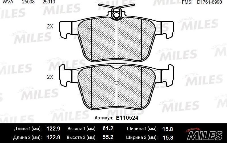 Miles E110524 - Комплект спирачно феродо, дискови спирачки vvparts.bg