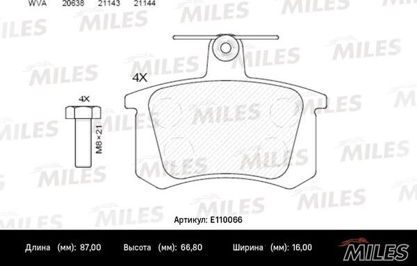 Miles E110066 - Комплект спирачно феродо, дискови спирачки vvparts.bg