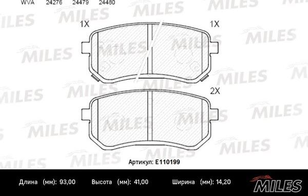 Miles E110199 - Комплект спирачно феродо, дискови спирачки vvparts.bg