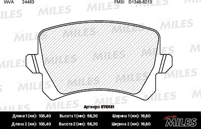 Miles E110151 - Комплект спирачно феродо, дискови спирачки vvparts.bg