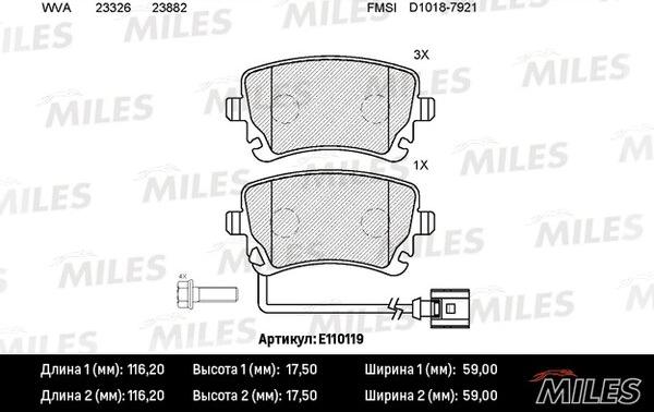 Miles E110119 - Комплект спирачно феродо, дискови спирачки vvparts.bg