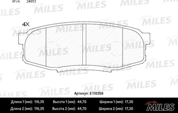 Miles E110356 - Комплект спирачно феродо, дискови спирачки vvparts.bg