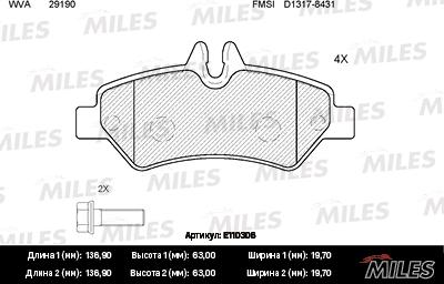 Miles E110306 - Комплект спирачно феродо, дискови спирачки vvparts.bg