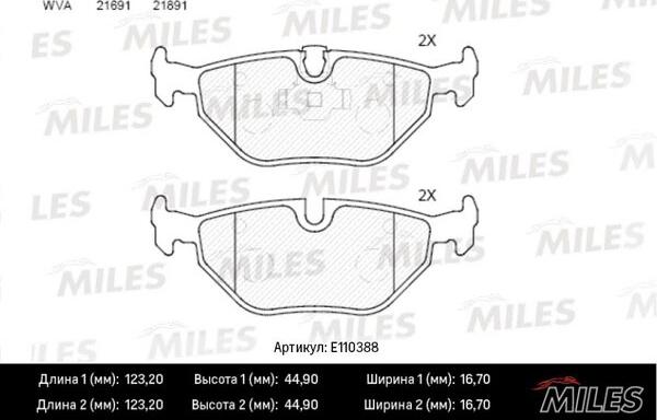 Miles E110388 - Комплект спирачно феродо, дискови спирачки vvparts.bg