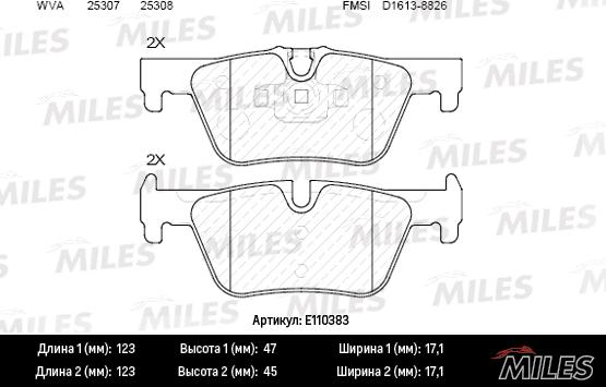 Miles E110383 - Комплект спирачно феродо, дискови спирачки vvparts.bg