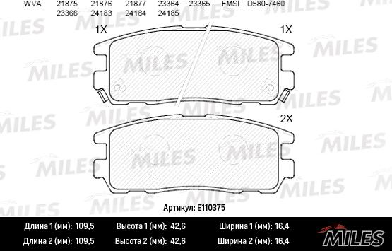 Miles E110375 - Комплект спирачно феродо, дискови спирачки vvparts.bg