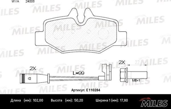 Miles E110284 - Комплект спирачно феродо, дискови спирачки vvparts.bg