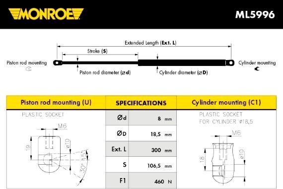 Monroe ML5996 - Газов амортисьор, багажно / товарно пространство vvparts.bg