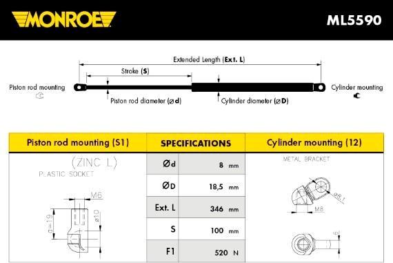 Monroe ML5590 - Газов амортисьор, багажно / товарно пространство vvparts.bg