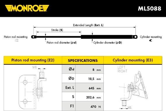 Monroe ML5088 - Газов амортисьор, багажно / товарно пространство vvparts.bg