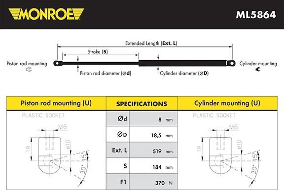 Monroe ML5864 - Газов амортисьор, багажно / товарно пространство vvparts.bg