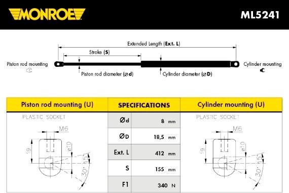 Monroe ML5241 - Газов амортисьор, багажно / товарно пространство vvparts.bg