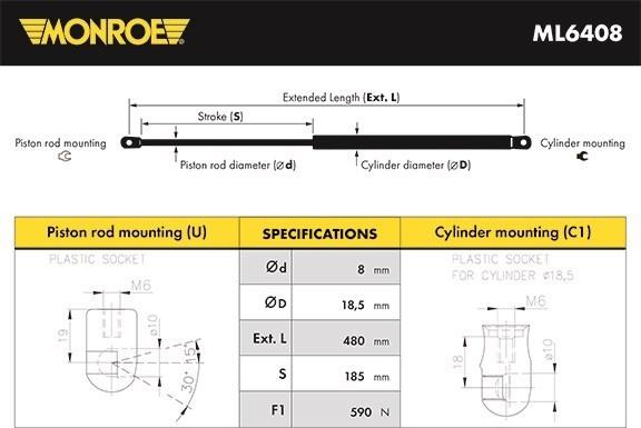 Monroe ML6408 - Газов амортисьор, багажно / товарно пространство vvparts.bg